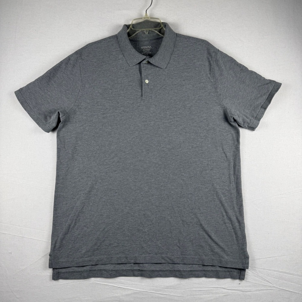 Merona Ultimate Polo Supreme Mens XL Gray Classic Fit Cotton Short Sleeve Shirt
